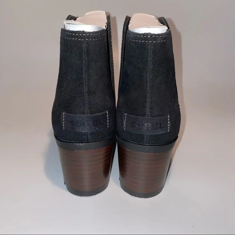 Sorel Cate Cut Out Ankle Boots Block Heel Black - Picture 4 of 5